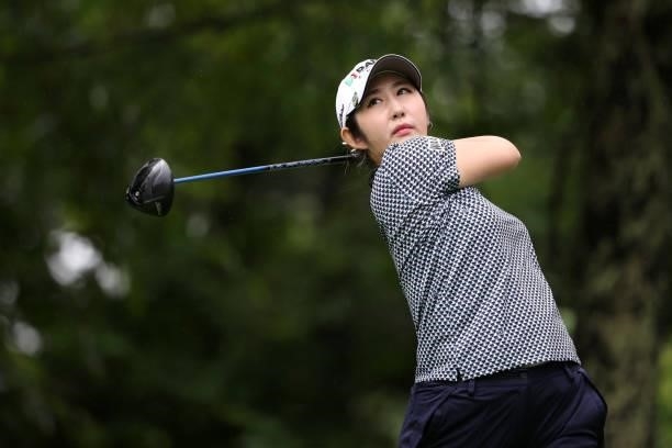 Seonwoo Bae of South Korea hits her tee shot on the 11th hole during the final round of the NEC Karuizawa 72 Golf Tournament at Karuizawa 72 Golf...