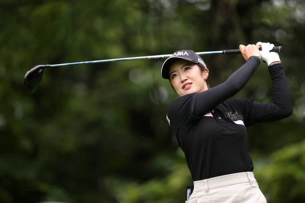 Nanoko Hayashi of Japan hits her tee shot on the 11th hole during the final round of the NEC Karuizawa 72 Golf Tournament at Karuizawa 72 Golf Kita...