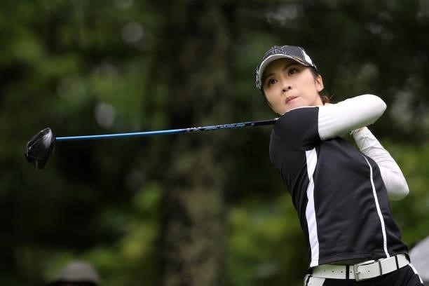 Erika Kikuchi of Japan hits her tee shot on the 11th hole during the final round of the NEC Karuizawa 72 Golf Tournament at Karuizawa 72 Golf Kita...