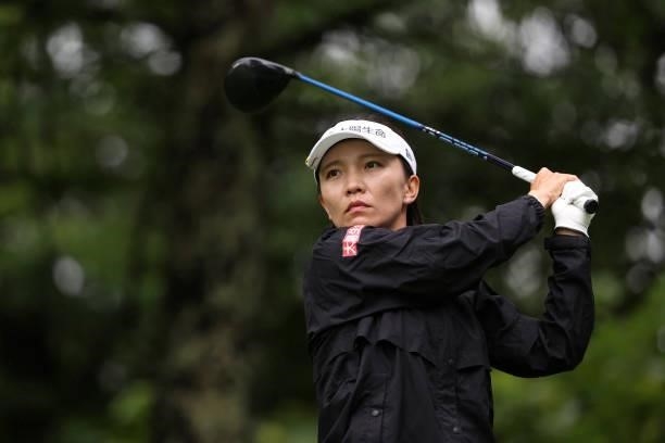 Teresa Lu of Chinese Taipei hits her tee shot on the 11th hole during the final round of the NEC Karuizawa 72 Golf Tournament at Karuizawa 72 Golf...