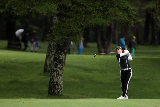 Erika Kikuchi of Japan hits her second shot on the 11th hole during the final round of the NEC Karuizawa 72 Golf Tournament at Karuizawa 72 Golf Kita...