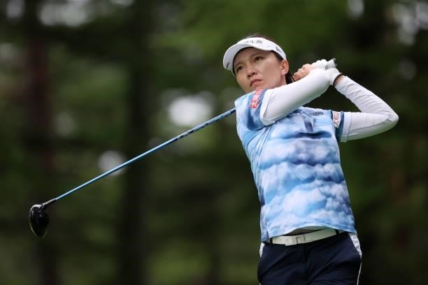 Teresa Lu of Chinese Taipei hits her tee shot on the 13th hole during the final round of the NEC Karuizawa 72 Golf Tournament at Karuizawa 72 Golf...