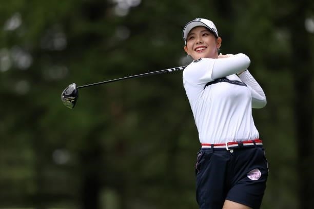 Yuri Yoshida of Japan hits her tee shot on the 13th hole during the final round of the NEC Karuizawa 72 Golf Tournament at Karuizawa 72 Golf Kita...
