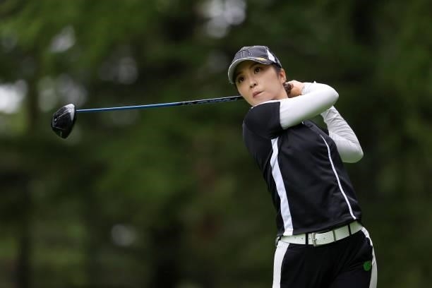 Erika Kikuchi of Japan hits her tee shot on the 13th hole during the final round of the NEC Karuizawa 72 Golf Tournament at Karuizawa 72 Golf Kita...