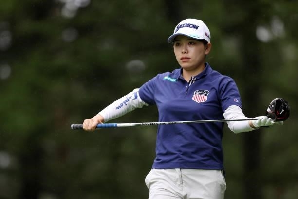 Minami Katsu of Japan is seen before her tee shot on the 13th hole during the final round of the NEC Karuizawa 72 Golf Tournament at Karuizawa 72...