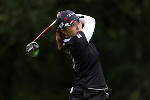Ritsuko Ryu of Japan hits her tee shot on the 14th hole during the final round of the NEC Karuizawa 72 Golf Tournament at Karuizawa 72 Golf Kita...