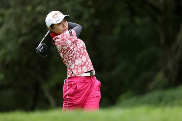 Pei-Ying Tsai of Chinese Taipei hits her tee shot on the 14th hole during the final round of the NEC Karuizawa 72 Golf Tournament at Karuizawa 72...