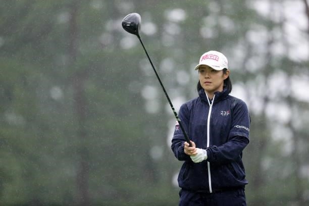Rie Tsuji of Japan is seen before her tee shot on the 15th hole during the final round of the NEC Karuizawa 72 Golf Tournament at Karuizawa 72 Golf...