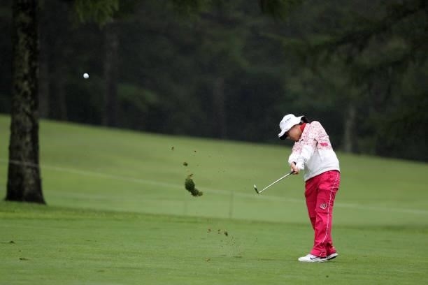 Pei-Ying Tsai of Chinese Taipei hits her second shot on the 16th hole during the final round of the NEC Karuizawa 72 Golf Tournament at Karuizawa 72...