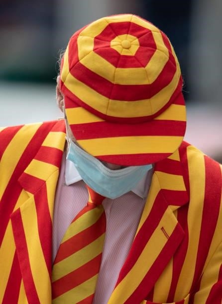 Facemask wearing MCC Member during day one of the Second LV= Insurance Test Match between England and India at Lord's Cricket Ground on August 12,...