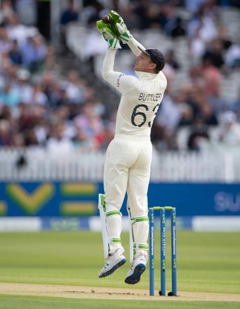 Wicket-keeper Jos Buttler of England during day one of the Second LV= Insurance Test Match between England and India at Lord's Cricket Ground on...