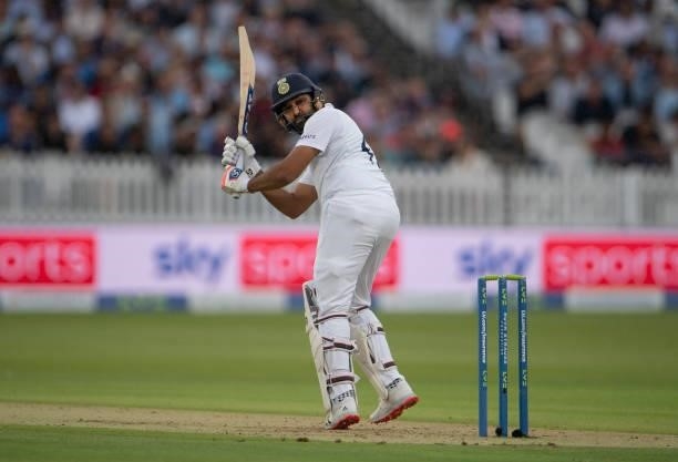 Rohit Sharma of India during day one of the Second LV= Insurance Test Match between England and India at Lord's Cricket Ground on August 12, 2021 in...