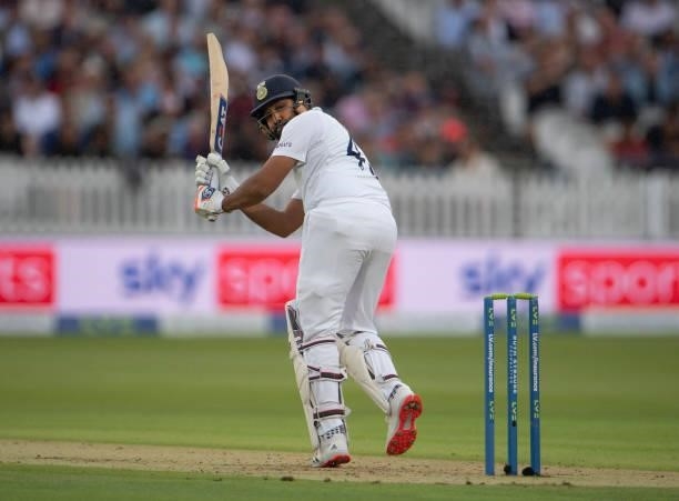Rohit Sharma of India during day one of the Second LV= Insurance Test Match between England and India at Lord's Cricket Ground on August 12, 2021 in...