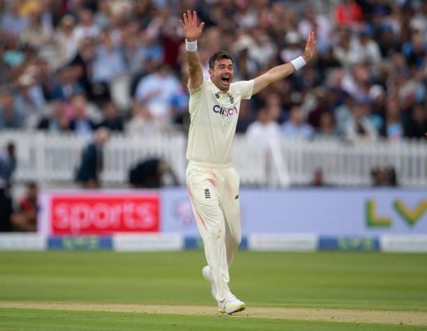 James Anderson of England appeals unsuccessfully for the wicket of Cheteshwar Pujara of India during day one of the Second LV= Insurance Test Match...