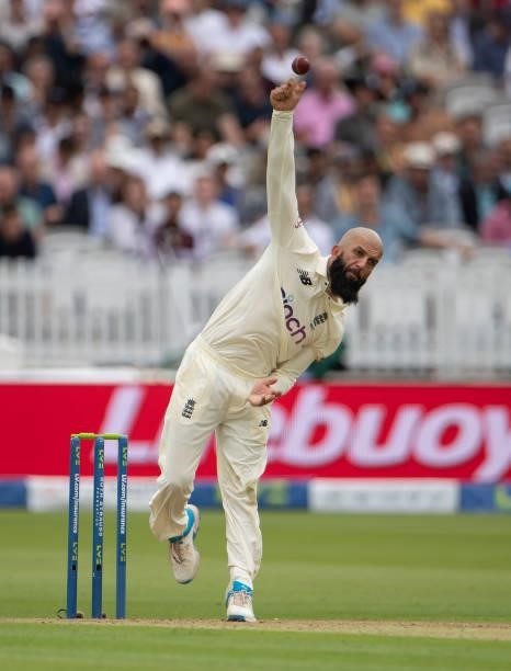 Moeen Ali of England during day one of the Second LV= Insurance Test Match between England and India at Lord's Cricket Ground on August 12, 2021 in...