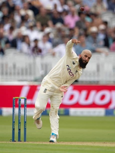 Moeen Ali of England during day one of the Second LV= Insurance Test Match between England and India at Lord's Cricket Ground on August 12, 2021 in...