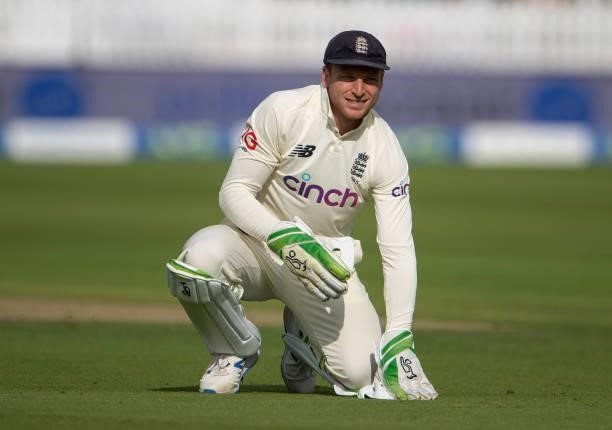 Jos Buttler of England during day one of the Second LV= Insurance Test Match between England and India at Lord's Cricket Ground on August 12, 2021 in...
