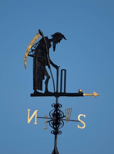 Father Time weathervane during day one of the Second LV= Insurance Test Match between England and India at Lord's Cricket Ground on August 12, 2021...
