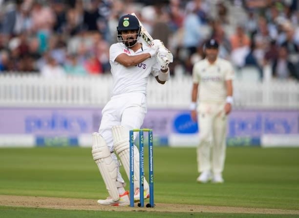 Rahul of India during day one of the Second LV= Insurance Test Match between England and India at Lord's Cricket Ground on August 12, 2021 in London,...