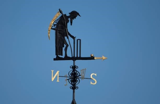 Father Time weathervane during day one of the Second LV= Insurance Test Match between England and India at Lord's Cricket Ground on August 12, 2021...