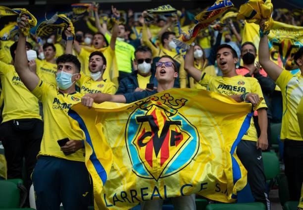 Th Villarreal CF fans before the UEFA Super Cup between Chelsea and Villarreal CF at Windsor Park on August 11, 2021 in Belfast, Northern Ireland.