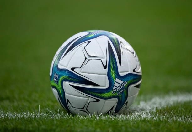 The official adidas match ball for the Super Cup during the UEFA Super Cup between Chelsea and Villarreal CF at Windsor Park on August 11, 2021 in...