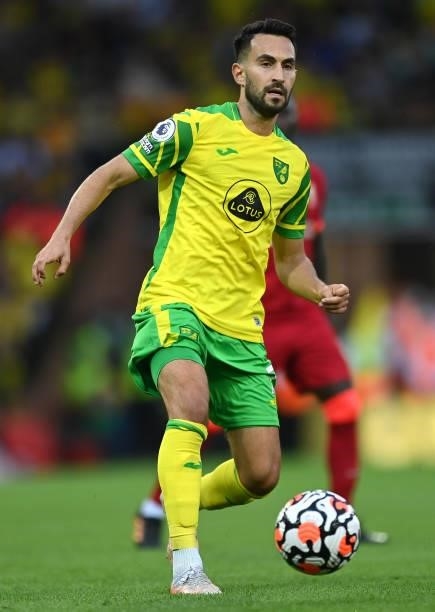 Lukas Rupp of Norwich City runs with the ball during the Premier League match between Norwich City and Liverpool at Carrow Road on August 14, 2021 in...