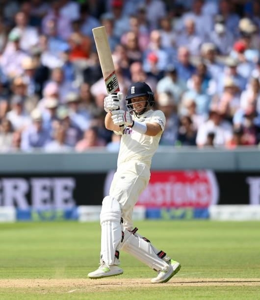 England captain Joe Root bats during day three of the Second LV= Insurance Test Match between England and India at Lord's Cricket Ground on August...