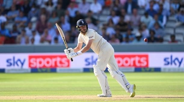 Ollie Robinson of England bats during day three of the Second LV= Insurance Test Match between England and India at Lord's Cricket Ground on August...