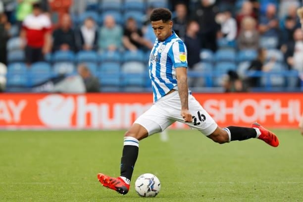 Levi Colwill of Huddersfield Town during the Sky Bet Championship match between Huddersfield Town and Fulham at Kirklees Stadium on August 14, 2021...