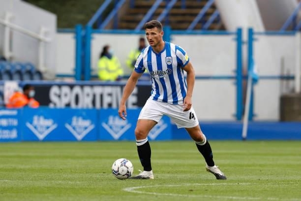 Matty Pearson of Huddersfield Town during the Sky Bet Championship match between Huddersfield Town and Fulham at Kirklees Stadium on August 14, 2021...