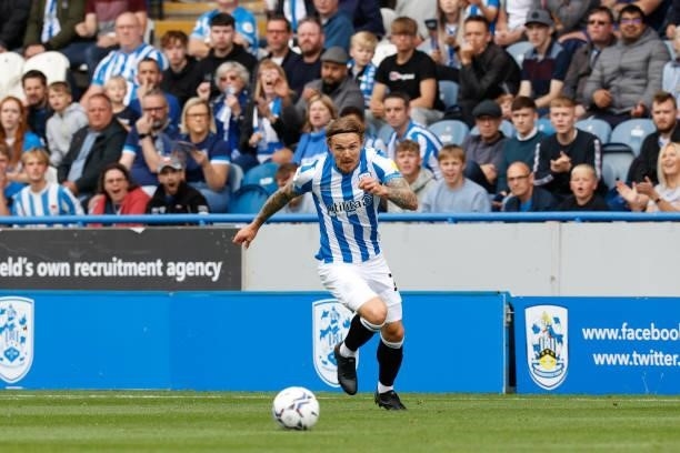 Danny Ward of Huddersfield Town during the Sky Bet Championship match between Huddersfield Town and Fulham at Kirklees Stadium on August 14, 2021 in...