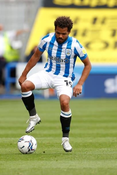 Duane Holmes of Huddersfield Town during the Sky Bet Championship match between Huddersfield Town and Fulham at Kirklees Stadium on August 14, 2021...