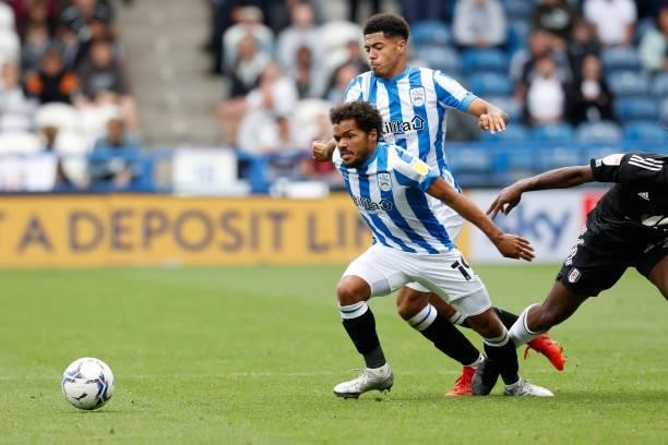 Duane Holmes of Huddersfield Town during the Sky Bet Championship match between Huddersfield Town and Fulham at Kirklees Stadium on August 14, 2021...
