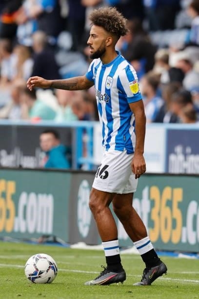 Sorba Thomas of Huddersfield Town during the Sky Bet Championship match between Huddersfield Town and Fulham at Kirklees Stadium on August 14, 2021...