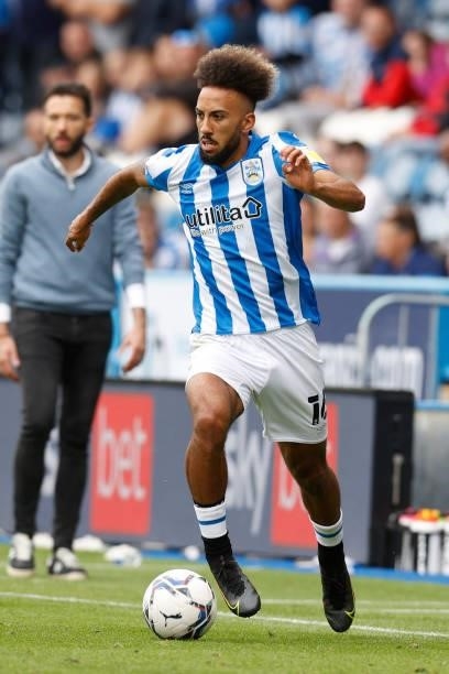 Sorba Thomas of Huddersfield Town during the Sky Bet Championship match between Huddersfield Town and Fulham at Kirklees Stadium on August 14, 2021...