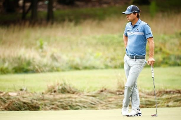 Kevin Kisner of the United States waits on the seventh green during the final round of the Wyndham Championship at Sedgefield Country Club on August...