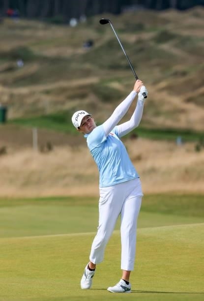 Ally Ewing of The United States plays her second shot on the 12th hole during the final round of the Trust Golf Women's Scottish Open at Dumbarnie...
