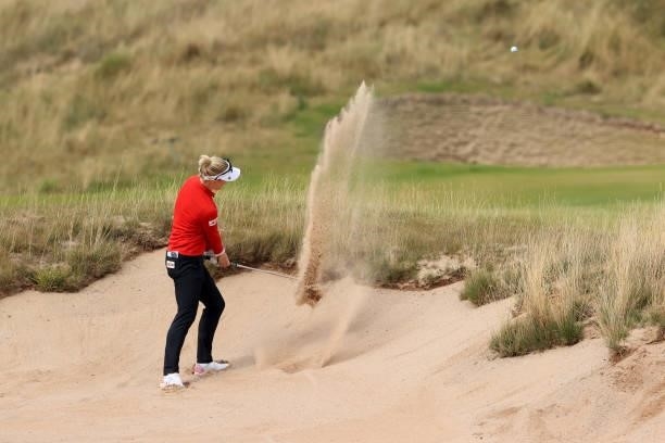 Charley Hull of England plays her second shot on the 11th hole during the final round of the Trust Golf Women's Scottish Open at Dumbarnie Links on...