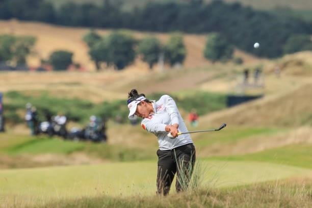 Atthaya Thitikul of Thailand plays her second shot on the 13th hole during the final round of the Trust Golf Women's Scottish Open at Dumbarnie Links...