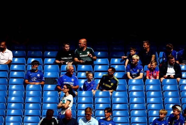 Chelsea fans arrive at the stadium during the Premier League match between Chelsea and Crystal Palace at Stamford Bridge on August 14, 2021 in...