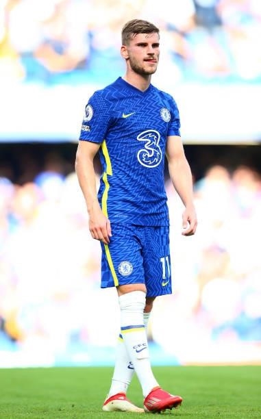 Timo Werner of Chelsea FC during the Premier League match between Chelsea and Crystal Palace at Stamford Bridge on August 14, 2021 in London, England.