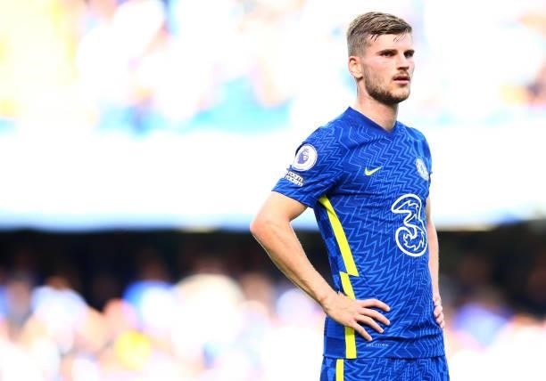 Timo Werner of Chelsea FC during the Premier League match between Chelsea and Crystal Palace at Stamford Bridge on August 14, 2021 in London, England.