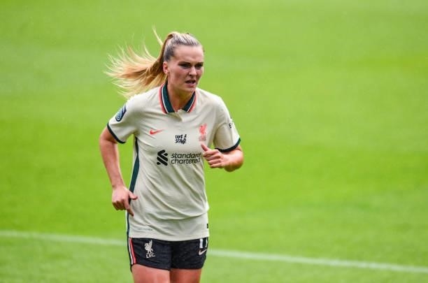 Melissa Lawley of Liverpool Women during the Pre-Season frienly match between Liverpool Women and Blackburn Rovers Women at Prenton Park on August...