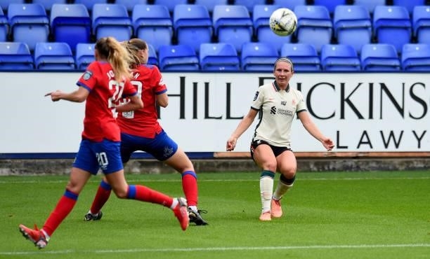 Leighanne Robe of Liverpool Women during the Pre-Season frienly match between Liverpool Women and Blackburn Rovers Women at Prenton Park on August...