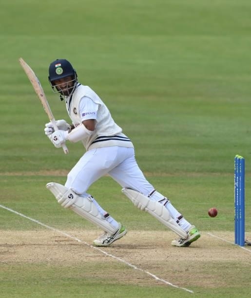 India batsmen Cheteashwar Pujara picks up some runs during day four of the Second Test Match between England and India at Lord's Cricket Ground on...