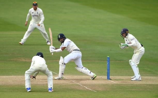 India batsmen Cheteashwar Pujara picks up some runs during day four of the Second Test Match between England and India at Lord's Cricket Ground on...