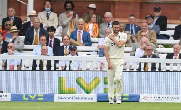 Mark Wood of England injures his shoulder after attempting to stop a four during the fourth day of the 2nd LV= Test match between England and India...