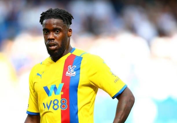Jeffrey Schlupp of Crystal Palace during the Premier League match between Chelsea and Crystal Palace at Stamford Bridge on August 14, 2021 in London,...