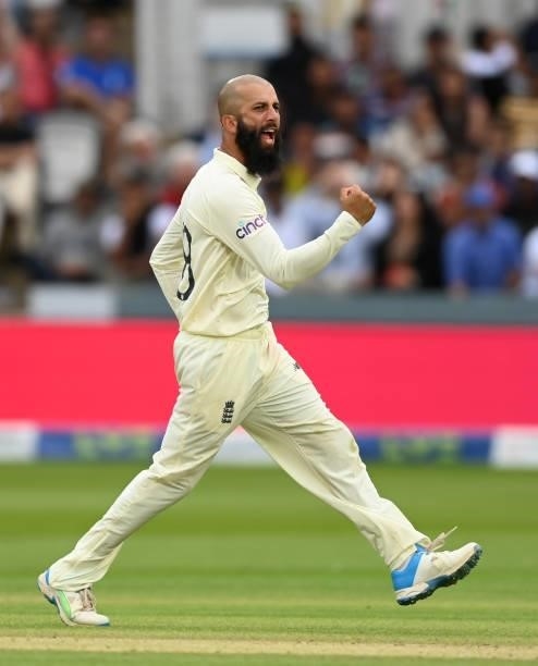 Moeen Ali of England celebrates dismissing Ajinkya Rahane of India during day four of the Second LV= Insurance Test Match between England and India...